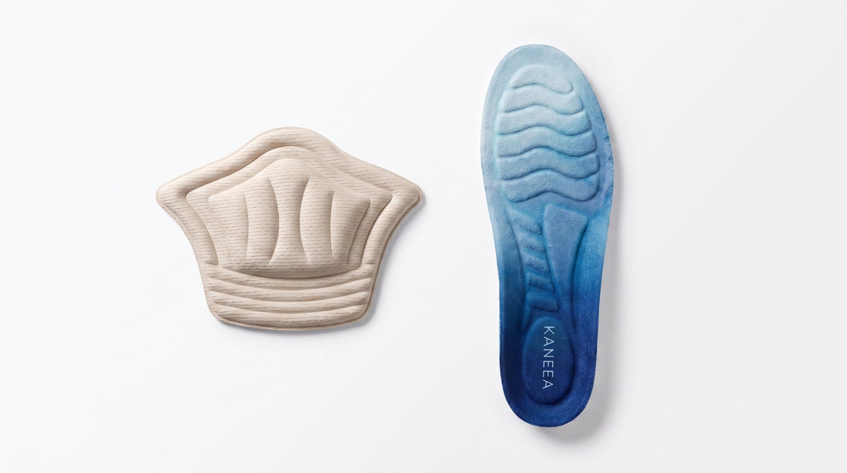 KANEEA heel grip pad beside full-length insole — which product solves your shoe problem