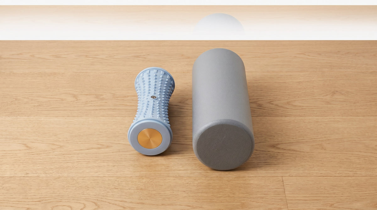 KANEEA Relief Ball peanut massager beside foam roller — plantar fascia deep tissue comparison