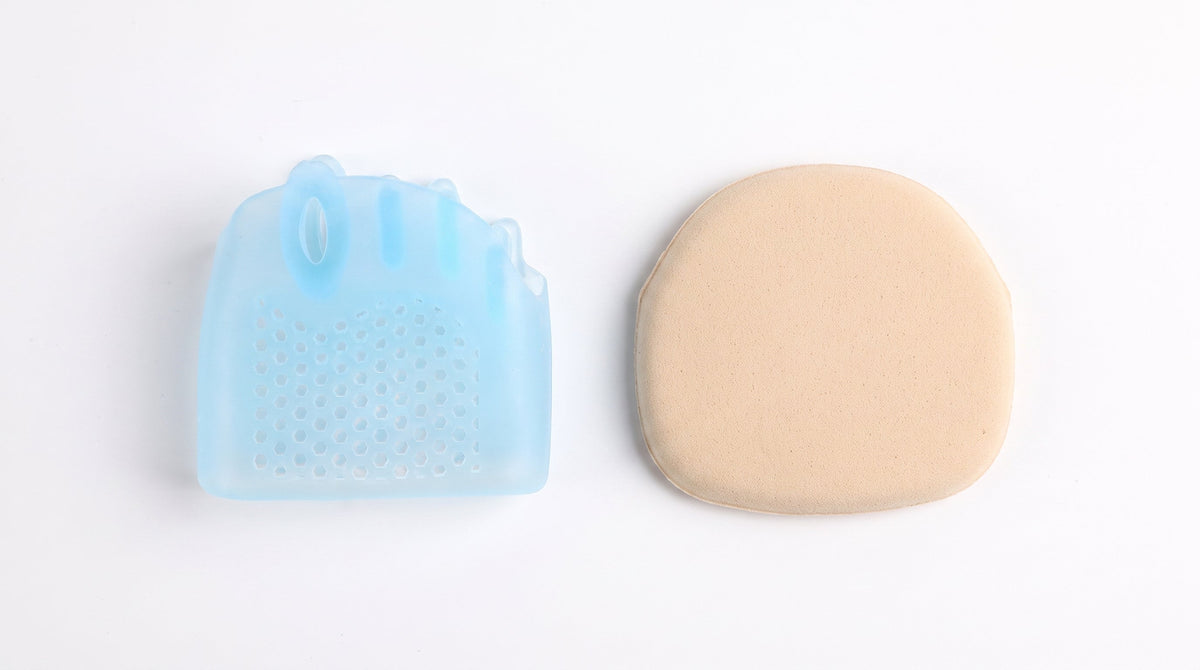 KANEEA honeycomb silicone bunion pad next to foam alternative — podiatrist-backed comparison