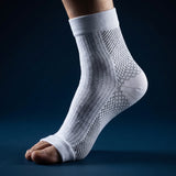 KANEEA toeless compression sleeve worn on foot showing open-toe design